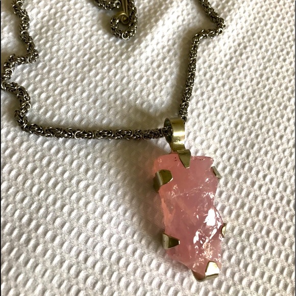 Pink Quartz pendant in german silver chain. - Picture 2 of 8